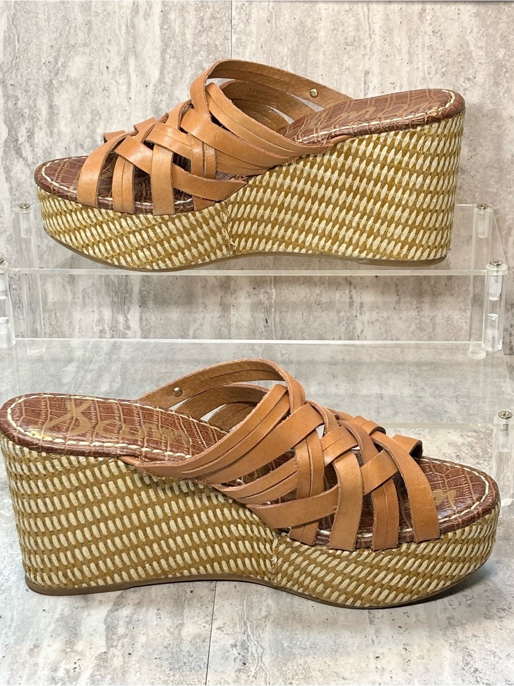 Sam Edelman Devon Brown Woven Leather Wedge Slides Sandals Sz 8.5